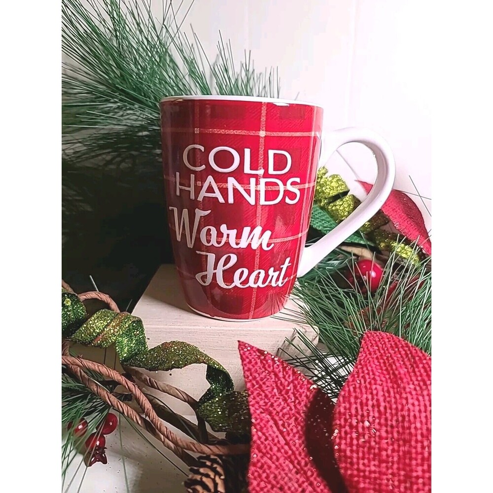 NWT Coffee/ Cocoa Mug Buffalo Check Cold Hands Warm Heart Christmas Mug
